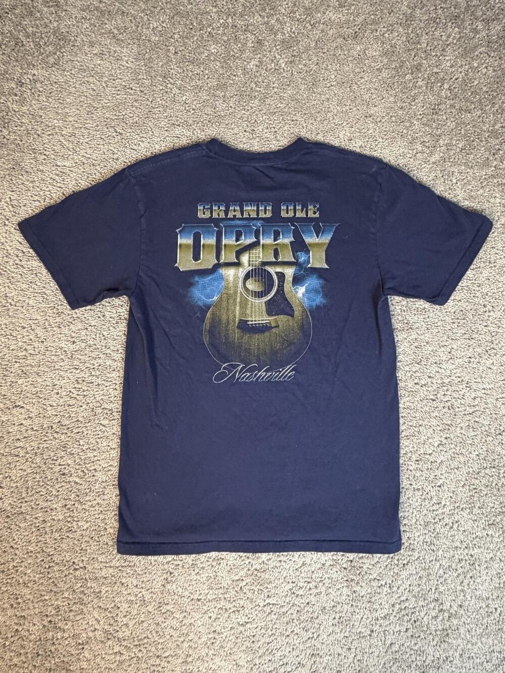 Grand Ole Opry Shirt Mens M Blue Guitar Graphic Crew Neck Cotton Nashville